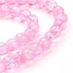 Hot Pink Spray Painted Crackle Glass Beads Strands, Round, Hot Pink, 6mm, Hole: 1.3~1.6mm, about 133pcs/strand, 31.4 inch