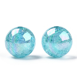 Dark Turquoise AB Color Transparent Crackle Round Acrylic Beads, Dark Turquoise, 20mm, Hole: 2.5mm, about 108pcs/500g