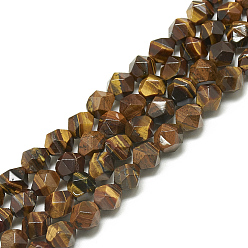 Tiger Eye Natural Tiger Eye Beads Strands, Faceted, Round, 6~6.5x5.5~6x5.5~6mm, Hole: 1mm, about 58~ 61pcs/13.3~13.8 inch