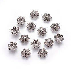Gunmetal Tibetan Style Alloy Bead Caps, Cadmium Free & Nickel Free & Lead Free, Flower, 6-Petal, Gunmetal, 9.5x10x3mm, Hole: 1.5mm