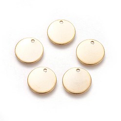 Golden 304 Stainless Steel Charms, Flat Round, Stamping Blank Tag, Golden, 15x1mm, Hole: 1.6mm