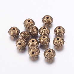 Antique Bronze Tibetan Style Alloy Beads, Lead Free & Cadmium Free, Antique Bronze Color, Round, 8x7mm, Hole: 1.5mm