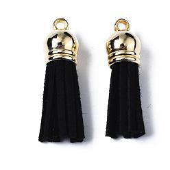 Black Faux Suede Tassel Pendant Decorations, with CCB Plastic Cord Ends, Black, 35~37x10mm, Hole: 2.5~3mm