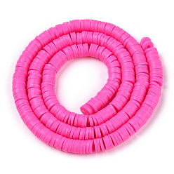 Magenta Flat Round Eco-Friendly Handmade Polymer Clay Beads, Disc Heishi Beads for Hawaiian Earring Bracelet Necklace Jewelry Making, Magenta, 6x1mm, Hole: 2mm, about 353~378pcs/strand, 17.7 inch