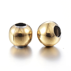 Doré  Placage sous vide rond 304 perles en acier inoxydable, or, 8mm, Trou: 2.5~3mm