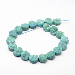 Turquoise Electroplated Natural & Dyed Druzy Agate Bead Strands, Grade AB, Flat Round, Turquoise, 14x5~8mm, Hole: 1mm, about 14pcs/strand, 7.87 inch