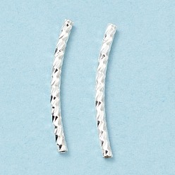 Серебро Латунная изогнутая трубчатая бусина с покрытием стойки, без кадмия и без свинца, долговечный, серебряные, 19~20x1.5 мм, отверстие : 0.7 мм
