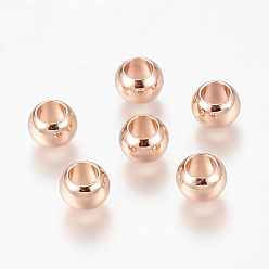 Or Rose Environnement laiton européen perles, perles de trous de lager, plaqué longue durée, rondelle, or rose, 8x5.5mm, Trou: 4.5mm