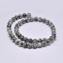 Gray Natural Sesame Jasper/Kiwi Jasper Beads Strands, Round, Gray, 6mm, Hole: 1mm, about 62pcs/strand, 15.1 inch
