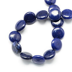 Prussian Blue Natural White Jade Beads Strands, Dyed, Imitation Lapis Lazuli, Flat Round, Prussian Blue, 16x5mm, Hole: 1mm, about 25pcs/strand, 16.5 inch