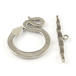 Antique Silver Tibetan Style Snake Toggle Clasps, Cadmium Free & Nickel Free & Lead Free, Antique Silver, Snake: 46x36x3mm, Hole: 4mm, Bar: 51x10x3mm, Hole: 3mm, about 93sets/1000g