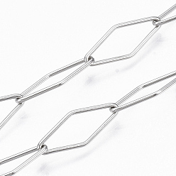 Stainless Steel Color 201 Stainless Steel Rhombus Link Chains, Soldered, Stainless Steel Color, 20x8x1mm, about 39.37 inch(1m)/strand
