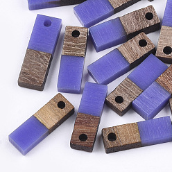 Mauve Resin & Walnut Wood Pendants, Rectangle, Mauve, 17x5.5x3~3.5mm, Hole: 1.5mm