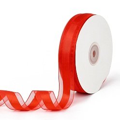 Red Solid Color Organza Ribbons, for Party Decoration, Gift Packing, Red, 1"(25mm), about 50yard/roll(45.72m/roll)