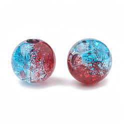 Dodger Blue Acrylic Beads, Transparent Crackle Style, Two Tone Style, Round, Dodger Blue, 8mm, Hole: 2mm, about 1840pcs/500g