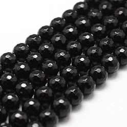 Black Onyx Natural Black Onyx Beads Strands, Grade A, Faceted, Round, 6mm, Hole: 1mm, about 61pcs/strand, 14.9 inch~15.1 inch
