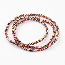 Rose Gold Plated Electroplate Glass Bead Strands, Faceted, Rondelle, Rose Gold Plated, 3x2mm, Hole: 1mm, about 196pcs/strand, 16 inch