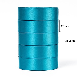 Deep Sky Blue Single Face Satin Ribbon, Polyester Ribbon, Deep Sky Blue, 1 inch(25mm) wide, 25yards/roll(22.86m/roll), 5rolls/group, 125yards/group(114.3m/group)