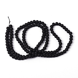 Black Transparent Glass Bead Strands, Frosted, Round, Black, 6mm, Hole: 1.3~1.6mm, about 140pcs/strand, 31.4 inch