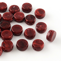 Rouge Foncé Perles acryliques imitation de pierres précieuses rondes plates, rouge foncé, 14x7mm, trou: 1.5 mm, environ 470 pcs / 500 g