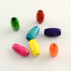 Mixed Color Dyed Natural Long Oval Wood Beads, Oval/Oblong, Lead Free, Mixed Color, 23x8~9mm, Hole: 2.5mm, about 2000pcs/1000g