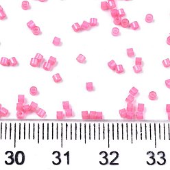 Hot Pink 11/0 Grade A Glass Seed Beads, Cylinder, Uniform Seed Bead Size, Baking Paint, Hot Pink, 1.5x1mm, Hole: 0.5mm, about 20000pcs/bag