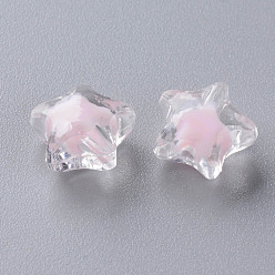 Pink Transparent Acrylic Beads, Bead in Bead, Faceted, Star, Pink, 10.5x11x7mm, Hole: 2mm, about 1280pcs/500g