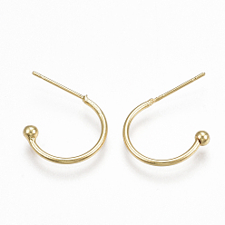 Real 18K Gold Plated Brass Stud Earrings, Half Hoop Earrings, Real 18K Gold Plated, 15x20x3mm, Pin: 0.7mm