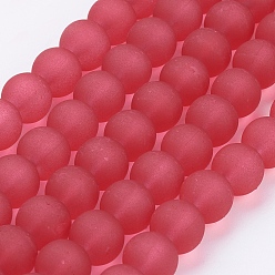 Crimson Transparent Glass Bead Strands, Frosted, Round, Crimson, 10mm, Hole: 1.3~1.6mm, about 80pcs/strand, 31.4 inch
