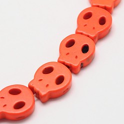 Orange Skull Synthetic Turquoise Beads Strands, Dyed, Orange, 28x25x4mm, Hole: 1mm, about 14pcs/strand, 15.7 inch