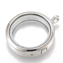 Платина Сплав магнитные подвески медальон, со стеклом, плоско-круглые, платина, 37x30x7 мм, отверстия: 3.5 mm, Внутренний диаметр: 23 mm
