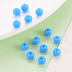 Bleu Ciel Foncé Perles acryliques opaques, ronde, bleu profond du ciel, 6x5mm, Trou: 1.8mm, environ4400 pcs / 500 g