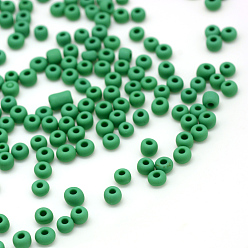 Medium Sea Green Frosted Opaque Glass Seed Beads, Round, Medium Sea Green, 4~5x2.5~5mm, Hole: 1mm, about 4500pcs/bag, 440~450g/bag