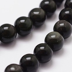 Black Natural Obsidian Beads Strands, Grade AAA, Round, Black, 16mm, Hole: 1mm, about 24~25pcs/strand, 15~15.3 inch