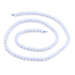 Chalcedony Natural Blue Chalcedony Bead Strands, Round, 4mm, Hole: 0.5mm, about 104pcs/strand, 15.7 inch