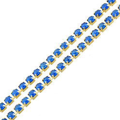 Капри Синий Цепочки из стразов, латунь , Цепочки со стразами в форме чашки , подражать светящемуся стилю, сырой (без покрытия), Капри синий, 2x2 мм, около 23.62 футов (7.2 м) / прядь