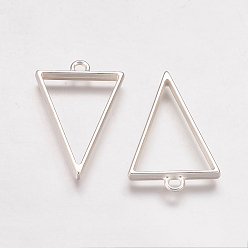 Matte Silver Color Rack Plating Alloy Triangle Open Back Bezel Pendants, For DIY UV Resin, Epoxy Resin, Pressed Flower Jewelry, Hollow, Cadmium Free & Nickel Free & Lead Free, Matte Silver, 39x25x3.5mm, Hole: 3mm