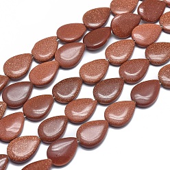 Goldstone Synthetic Goldstone Beads Strands, Teardrop, 18x13x4mm, Hole: 1mm, about 22pcs/strand, 15.3 inch(39cm)