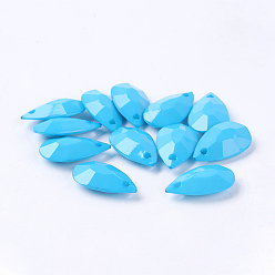 Bleu Ciel Foncé Pendentifs acryliques opaques, facette, larme, bleu profond du ciel, 20x12x5mm, trou: 2 mm, environ 850 pcs / 500 g