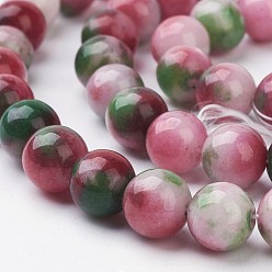 Mixed Color Jade Beads Strands, Natural White Jade, Dyed, Round, Mixed Color, 8mm, Hole: 1mm, about 51pcs/strand, 15.7 inch