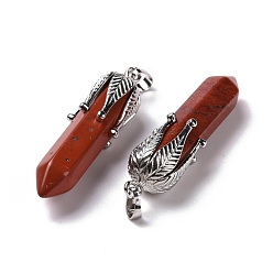 Jaspe Rouge Jaspe rouge naturel gros pendentifs, avec les accessoires en laiton de tonalité de platine, sans cadmium et sans plomb, balle avec feuille, 53.5~57x14~15x14~15mm, Trou: 7x4mm