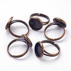Bronze Antique Laiton réglable composants d'anneau, anneaux pad de doigt, sans cadmium et sans nickel et sans plomb, bronze antique, bac: 14 mm, diamètre intérieur: 12 mm, 17.5mm