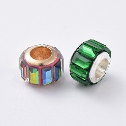 Mixed Color Glass European Beads, Large Hole Beads, with Alloy Cores, Column, Mixed Color, 9x7mm, Hole: 4.7~5mm