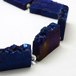 Blue Plated Electroplated Natural Druzy Crystal Beads Strands, Flat Slab Beads, Nuggets, Dyed, Blue Plated, 35~37x23~42x8~9mm, Hole: 2~2.5mm, about 5pcs/strand, 8.07 inch~8.26 inch (20.5~21cm)
