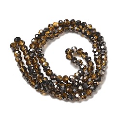 Brun Saddle Plaquent verre transparent perles brins, demi-plaqué noir, facette, rondelle, selle marron, 4x3mm, Trou: 0.4mm, Environ 123~127 pcs/chapelet, 16.5~16.9 pouce (42~43 cm)