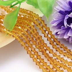 Goldenrod Faceted Imitation Austrian Crystal Bead Strands, Grade AAA, Bicone, Goldenrod, 5x5mm, Hole: 0.7~0.9mm, about 80pcs/strand, 15.7 inch