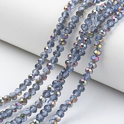 Bleu Bleuet Plaquent verre transparent perles brins, la moitié rose doré, facette, rondelle, bleuet, 6x5mm, Trou: 1mm, Environ 85~88 pcs/chapelet, 16.1~16.5 pouce (41~42 cm)