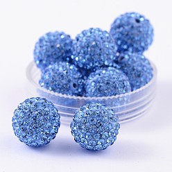 Light Sapphire Polymer Clay Rhinestone Beads, Pave Disco Ball Beads, Grade A, Light Sapphire, PP15(2.1~2.2mm), 14mm, Hole: 1.5mm