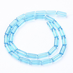 Mixed Color Transparent Glass Beads Strands, Tube, Mixed Color, 9x4mm, Hole: 0.5mm, about 32~33pcs/strand, 12 inch