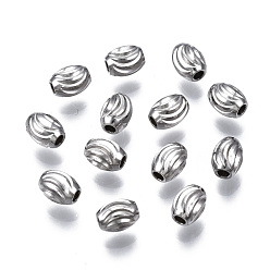 Stainless Steel Color 201 Stainless Steel Corrugated Beads, Oval, Stainless Steel Color, 5x4mm, Hole: 1.5mm